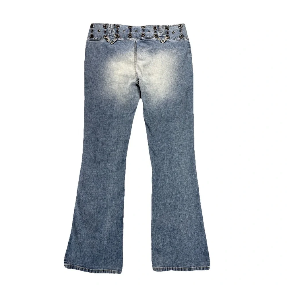 Vintage Y2K Mudd Lace Up Jean Studded Grommet Low Rise Flare 11 Grunge Retro Emo - Picture 7 of 11